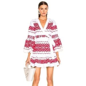 Alexis White Red embroidered Cheryl mini wrap dress M